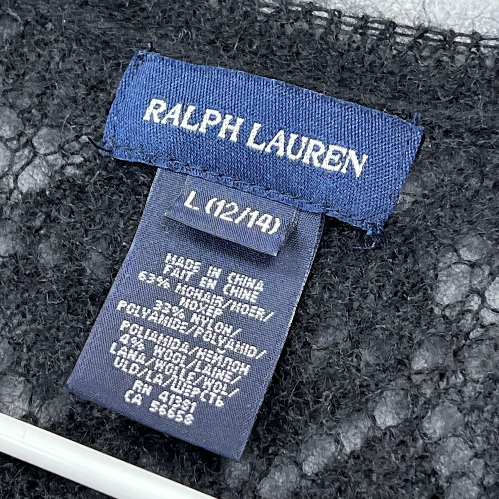 Ralph Lauren Cardigan Women's Large Black Mohair/Wool Knit Lightweight Button Up - Picture 2 of 10